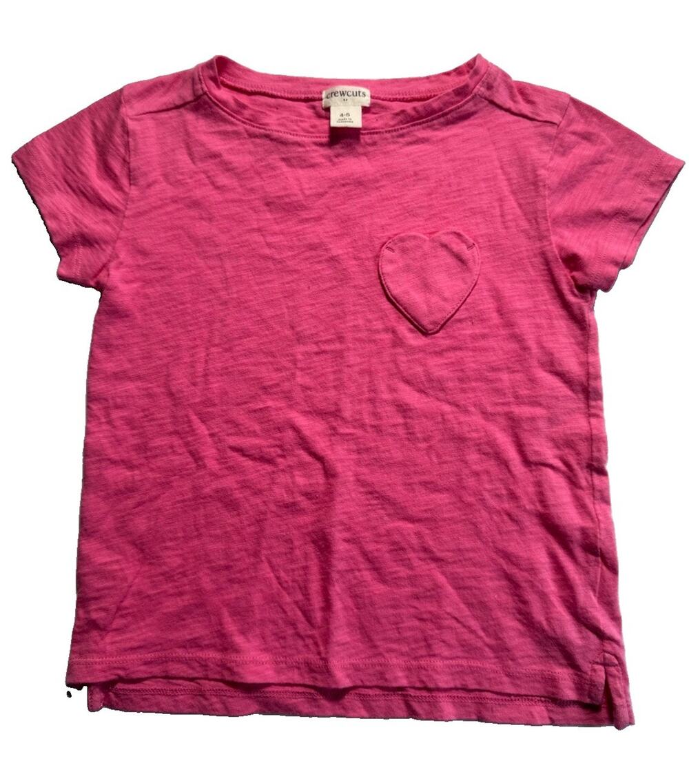 Crewcuts J.Crew Girls Pink Heart Pocket Short Sleeve Cotton T-Shirt Size 4-5